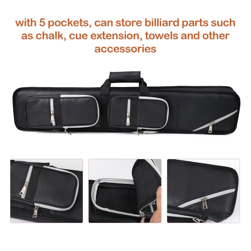 ICZW 4x8 Pool Cue Case Billiard Stick Carrying Case Leatherette Soft Cue Bag Hold 4 Butt 8 Shaft Black - Image 4